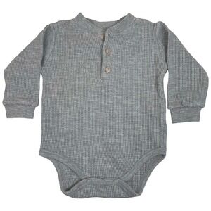 Vintage CC Baby Waffle Knit Henley One Piece 12M Gray Long Thermal 90s Y2K